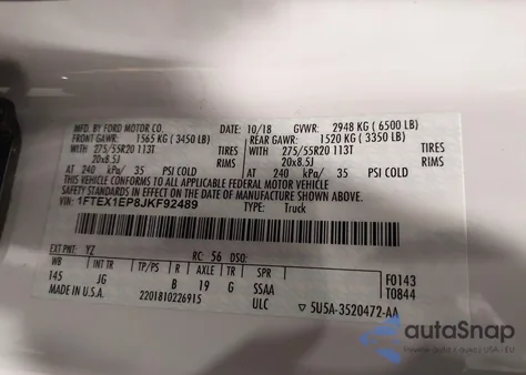 2018 Ford F-150 Xl from USA, damaged, VIN 1FTEX1EP8JKF92489